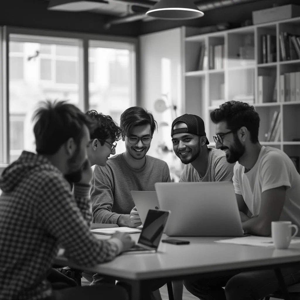 Équipe souriante dans un bureau moderne